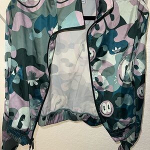 LARGE- Adidas Smiley Blue and Pink Camo Cropped Jacket